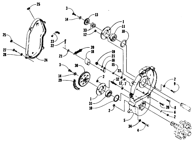 Parts Diagram for Arctic Cat 1989 JAG 340 DELUXE SNOWMOBILE DRIVE/DROPCASE ASSEMBLY