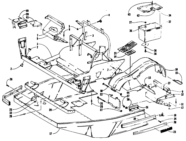 Parts Diagram for Arctic Cat 1989 JAG 340 DELUXE SNOWMOBILE BELLY PAN AND FRONT FRAME
