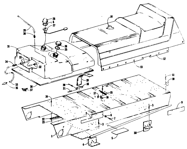 Parts Diagram for Arctic Cat 1989 PANTHER (440 F/C) SNOWMOBILE BODY, SEAT AND GAS TANK