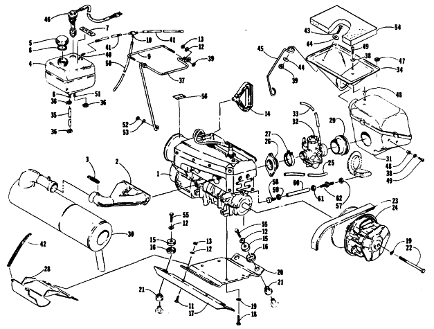 Parts Diagram for Arctic Cat 1989 SUPER JAG SNOWMOBILE ENGINE AND RELATED PARTS