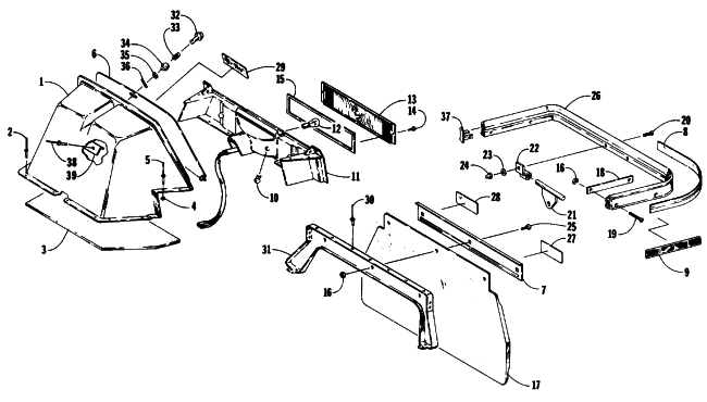 Parts Diagram for Arctic Cat 1989 PANTHER (440 F/C) SNOWMOBILE TAILLIGHT, TOOLBOX, REAR BUMPER
