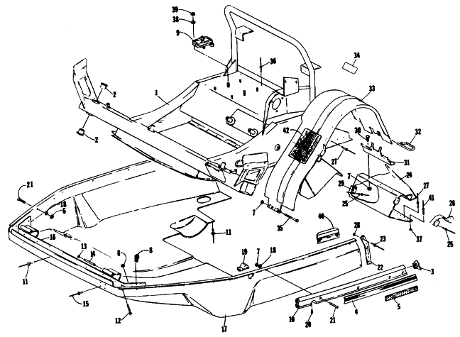 Parts Diagram for Arctic Cat 1989 SUPER JAG SNOWMOBILE BELLY PAN AND FRONT FRAME