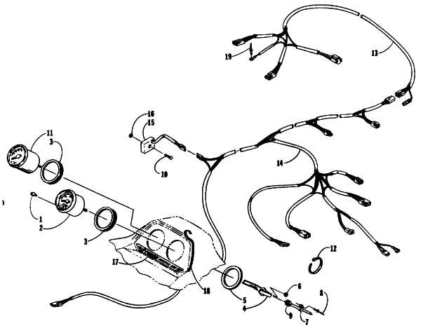 Parts Diagram for Arctic Cat 1989 CHEETAH TOURING SNOWMOBILE INSTRUMENTS, CONSOLE, AND WIRING ASSEMBLIES