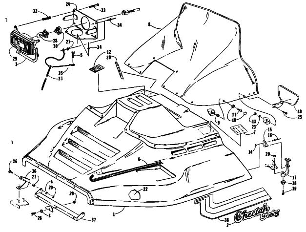 Parts Diagram for Arctic Cat 1989 CHEETAH TOURING SNOWMOBILE HOOD ASSEMBLY