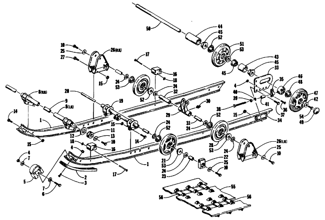 Parts Diagram for Arctic Cat 1989 WILDCAT 650 SNOWMOBILE SLIDE RAIL AND TRACK ASSEMBLY