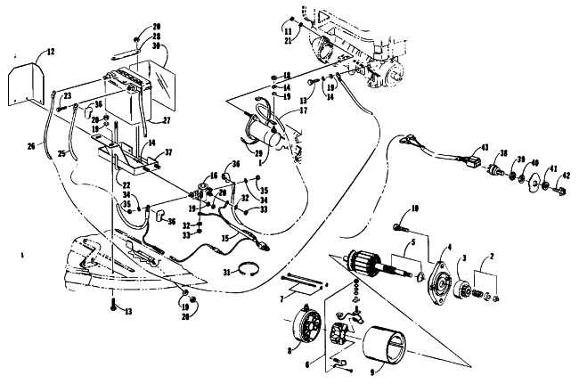 Parts Diagram for Arctic Cat 1989 COUGAR SNOWMOBILE ELECTRIC START ASSEMBLY