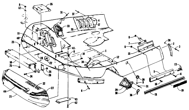 Parts Diagram for Arctic Cat 1989 PANTERA (440 L/C) SNOWMOBILE BELLY PAN AND NOSE CONE ASSEMBLIES
