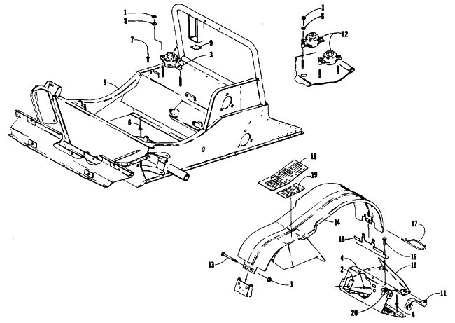 Parts Diagram for Arctic Cat 1989 EL TIGRE 6000 (530 L/C) SNOWMOBILE FRONT FRAME AND FOOTREST ASSEMBLY