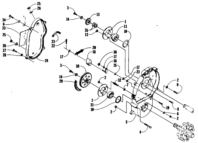 Parts Diagram for Arctic Cat 1989 COUGAR SNOWMOBILE DRIVE/DROPCASE ASSEMBLY