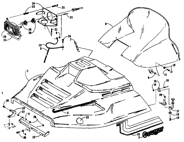 Parts Diagram for Arctic Cat 1989 COUGAR MOUNTAIN CAT SNOWMOBILE HOOD ASSEMBLY