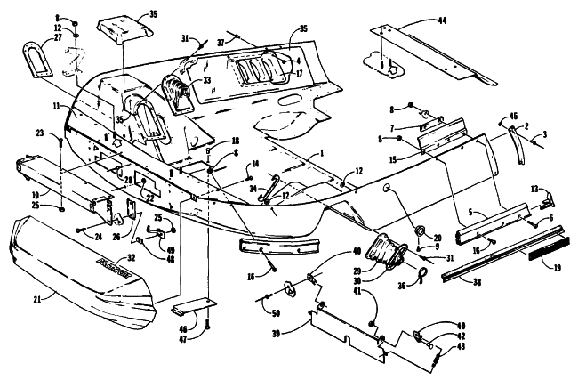 Parts Diagram for Arctic Cat 1989 EL TIGRE EXT MOUNTAIN CAT SNOWMOBILE BELLY PAN AND NOSE CONE ASSEMBLIES