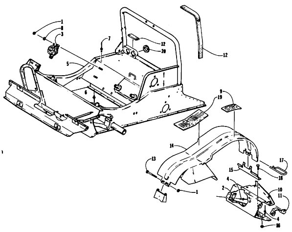 Parts Diagram for Arctic Cat 1989 EL TIGRE EXT MOUNTAIN CAT SNOWMOBILE FRONT FRAME AND FOOTREST ASSEMBLY