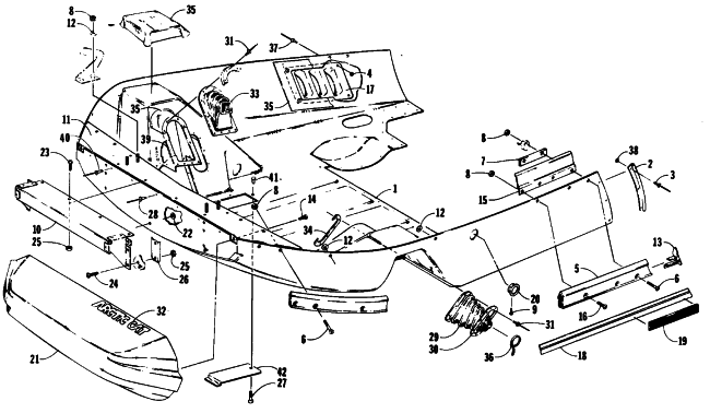 Parts Diagram for Arctic Cat 1989 JAG AFS SNOWMOBILE BELLY PAN AND NOSE CONE ASSEMBLIES