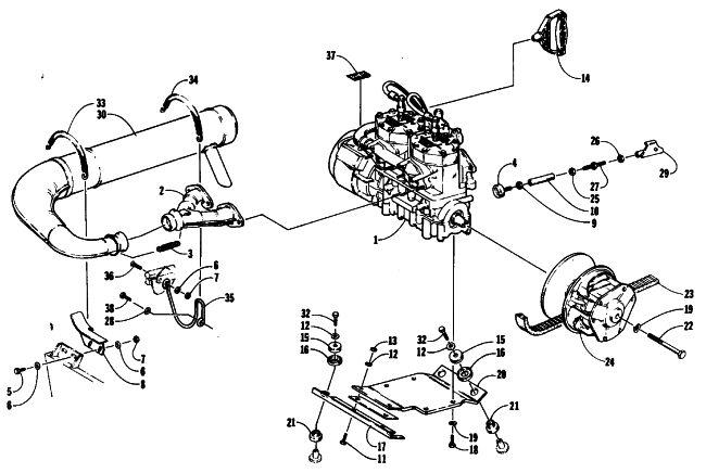 Parts Diagram for Arctic Cat 1989 EL TIGRE EXT SNOWMOBILE ENGINE AND RELATED PARTS