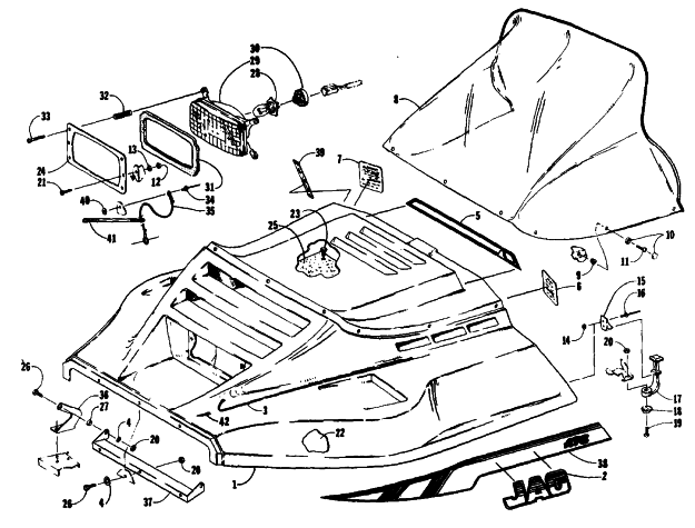 Parts Diagram for Arctic Cat 1989 JAG AFS SNOWMOBILE HOOD ASSEMBLY