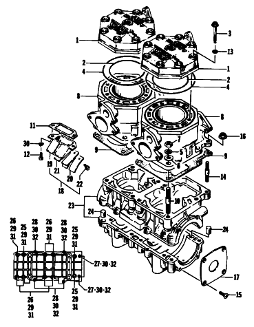 Parts Diagram for Arctic Cat 1990 EL TIGRE EXT MOUNTAIN CAT SNOWMOBILE CRANKCASE AND CYLINDER