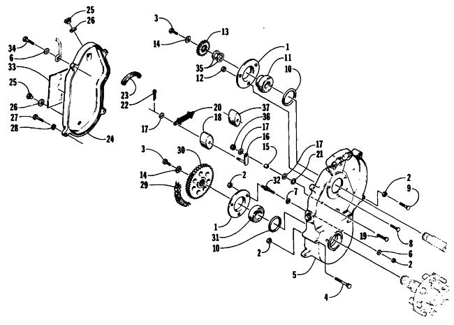 Parts Diagram for Arctic Cat 1989 WILDCAT MOUNTAIN CAT SNOWMOBILE DRIVE/DROPCASE ASSEMBLY