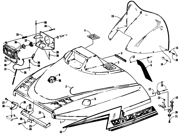 Parts Diagram for Arctic Cat 1989 WILDCAT 650 SNOWMOBILE HOOD ASSEMBLY