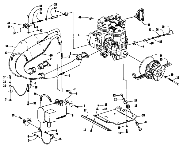 Parts Diagram for Arctic Cat 1989 WILDCAT MOUNTAIN CAT SNOWMOBILE ENGINE AND RELATED PARTS
