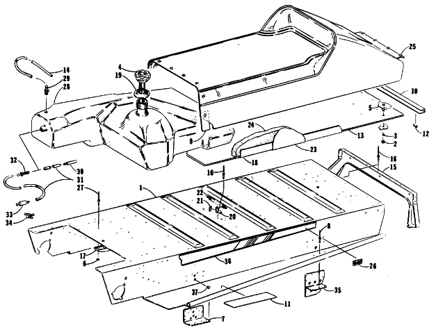 Parts Diagram for Arctic Cat 1989 JAG AFS SNOWMOBILE TUNNEL, GAS TANK AND SEAT