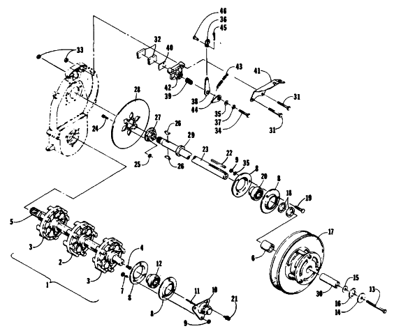Parts Diagram for Arctic Cat 1989 JAG AFS SNOWMOBILE DRIVE TRAIN SHAFTS AND BRAKE ASSEMBLIES