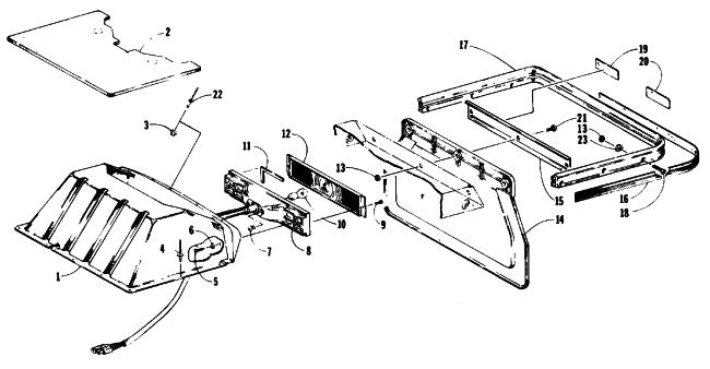 Parts Diagram for Arctic Cat 1989 COUGAR MOUNTAIN CAT SNOWMOBILE TOOLBOX, TAILLIGHT AND REAR BUMPER