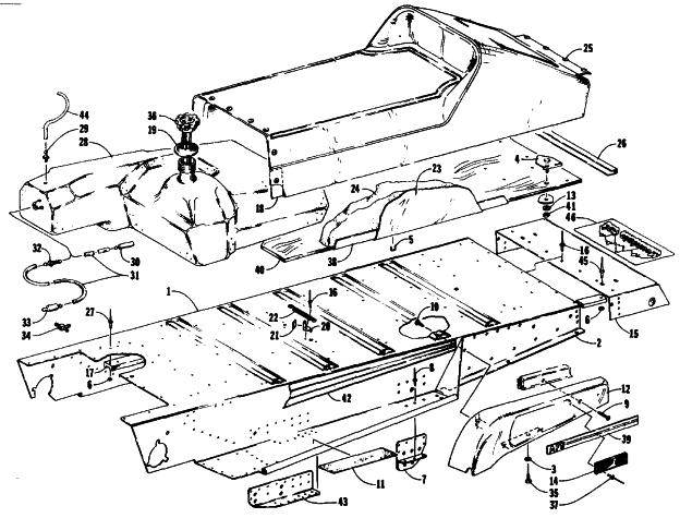 Parts Diagram for Arctic Cat 1989 COUGAR MOUNTAIN CAT SNOWMOBILE TUNNEL, GAS TANK AND SEAT