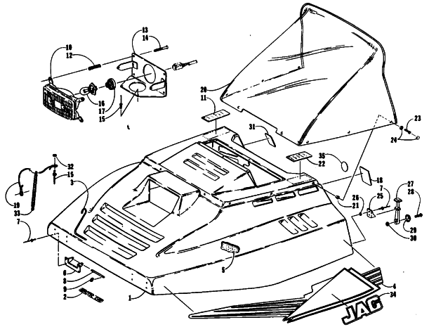 Parts Diagram for Arctic Cat 1990 JAG DELUXE SNOWMOBILE HOOD ASSEMBLY