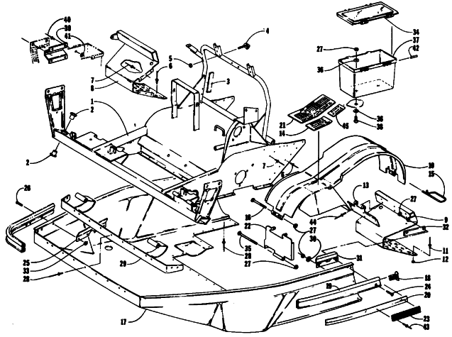 Parts Diagram for Arctic Cat 1990 JAG SNOWMOBILE BELLY PAN AND FRONT FRAME