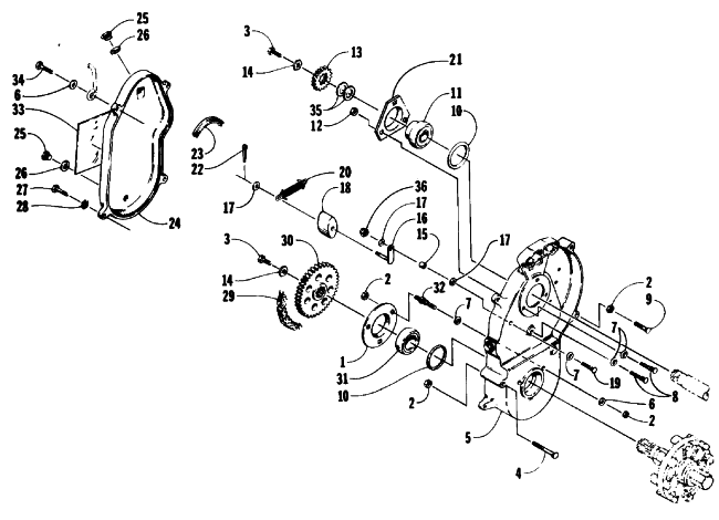 Parts Diagram for Arctic Cat 1992 LYNX DELUXE SNOWMOBILE DRIVE/DROPCASE ASSEMBLY