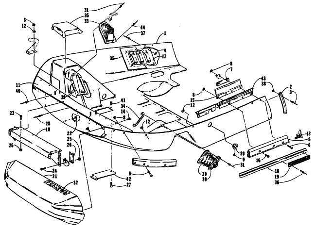 Parts Diagram for Arctic Cat 1990 PANTHER MOUNTAIN CAT SNOWMOBILE BELLY PAN AND NOSE CONE ASSEMBLIES