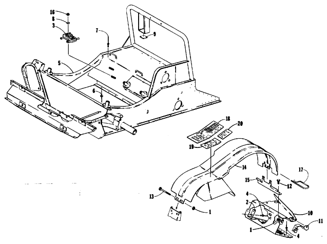 Parts Diagram for Arctic Cat 1991 JAG AFS SNOWMOBILE FRONT FRAME AND FOOTREST ASSEMBLY