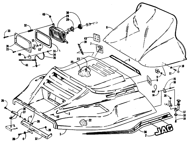 Parts Diagram for Arctic Cat 1990 JAG AFS SNOWMOBILE HOOD ASSEMBLY