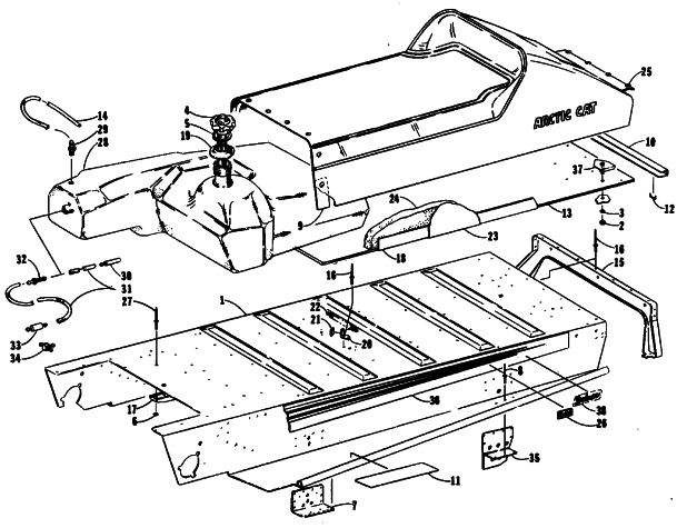 Parts Diagram for Arctic Cat 1990 JAG AFS SNOWMOBILE TUNNEL, GAS TANK, AND SEAT