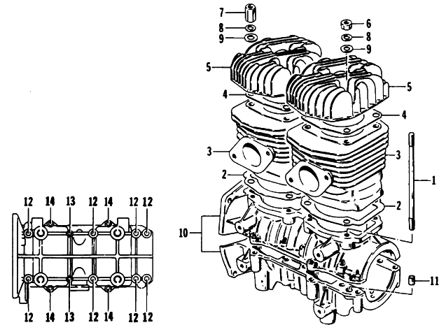 Parts Diagram for Arctic Cat 1994 CHEETAH 440 2-SPEED SNOWMOBILE CRANKCASE AND CYLINDER