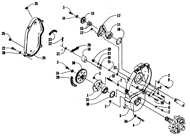 Parts Diagram for Arctic Cat 1990 JAG MOUNTAIN CAT SNOWMOBILE DRIVE/DROPCASE ASSEMBLY