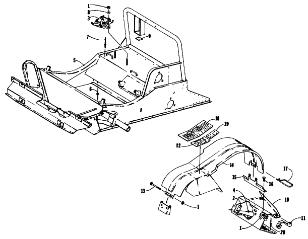 Parts Diagram for Arctic Cat 1990 COUGAR MOUNTAIN CAT SNOWMOBILE FRONT FRAME AND FOOTREST ASSEMBLY