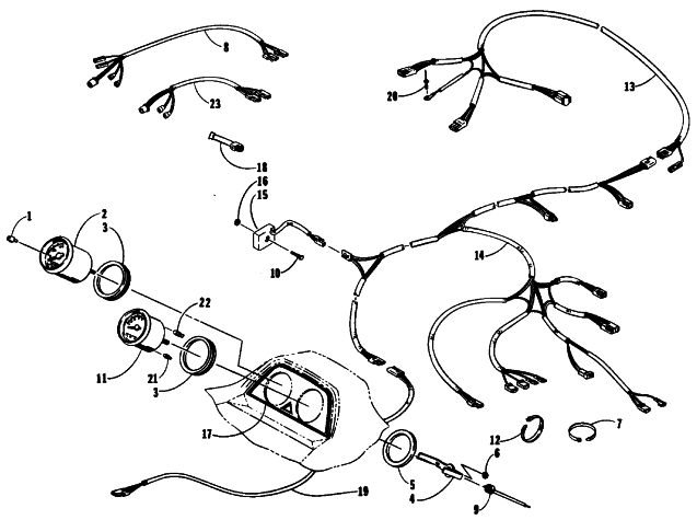Parts Diagram for Arctic Cat 1990 COUGAR SNOWMOBILE INSTRUMENTS, CONSOLE, AND WIRING ASSEMBLIES