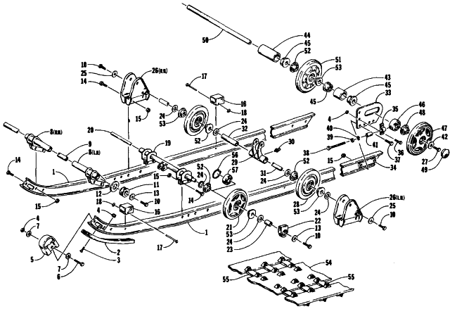 Parts Diagram for Arctic Cat 1990 COUGAR MOUNTAIN CAT SNOWMOBILE SLIDE RAIL AND TRACK ASSEMBLY