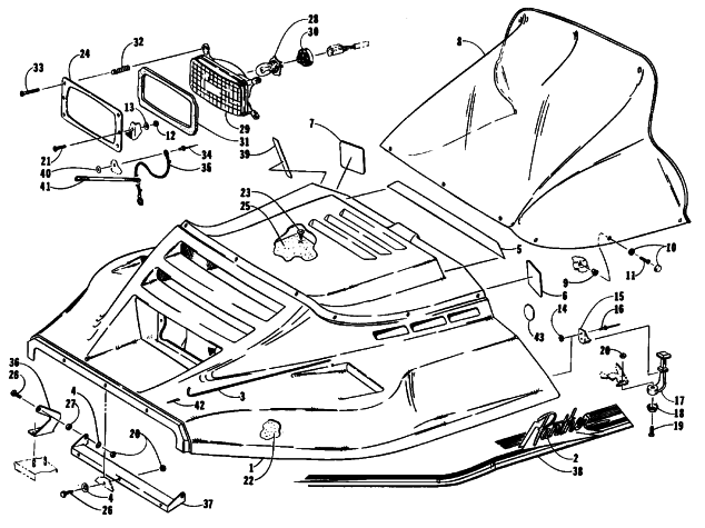 Parts Diagram for Arctic Cat 1990 PANTHER SNOWMOBILE HOOD ASSEMBLY