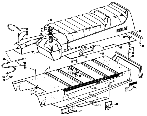 Parts Diagram for Arctic Cat 1990 PANTHER SNOWMOBILE TUNNEL, GAS TANK, AND SEAT