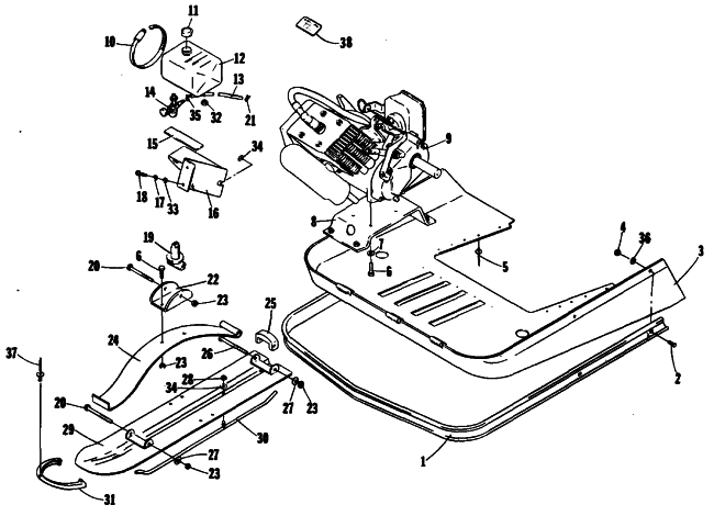Parts Diagram for Arctic Cat 1990 KITTY CAT SNOWMOBILE SKI, ENGINE, AND BELLY PAN