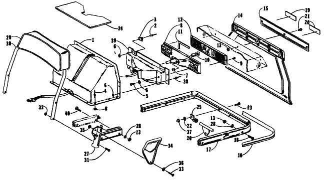Parts Diagram for Arctic Cat 1990 PANTHER MOUNTAIN CAT SNOWMOBILE TOOLBOX, TAILLIGHT, AND REAR BUMPER