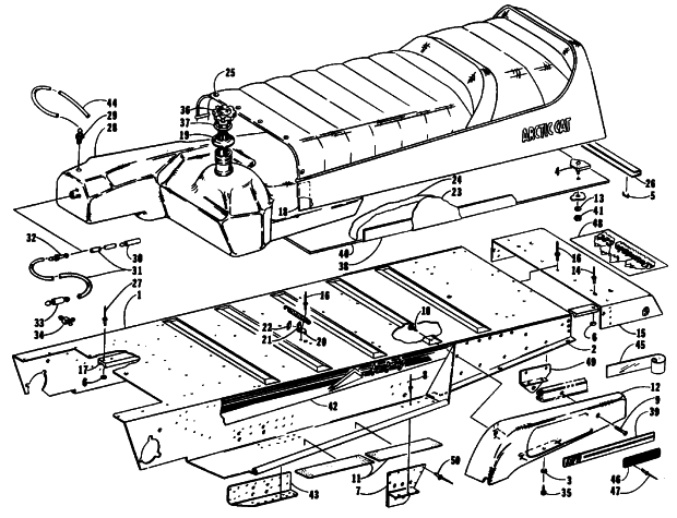 Parts Diagram for Arctic Cat 1990 PANTHER MOUNTAIN CAT SNOWMOBILE TUNNEL, GAS TANK, AND SEAT