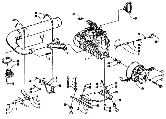 Parts Diagram for Arctic Cat 1990 EL TIGRE EXT MOUNTAIN CAT SNOWMOBILE ENGINE AND RELATED PARTS