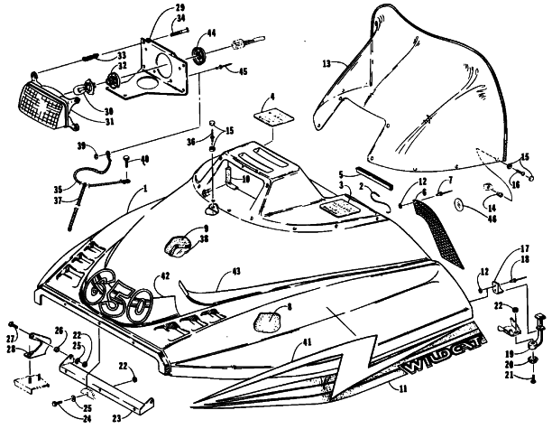 Parts Diagram for Arctic Cat 1990 WILDCAT 650 SNOWMOBILE HOOD ASSEMBLY