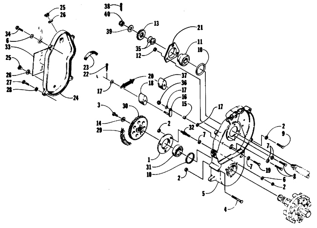 Parts Diagram for Arctic Cat 1990 WILDCAT 650 MOUNTAIN CAT SNOWMOBILE DRIVE/DROPCASE ASSEMBLY