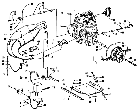 Parts Diagram for Arctic Cat 1990 WILDCAT 650 MOUNTAIN CAT SNOWMOBILE ENGINE AND RELATED PARTS