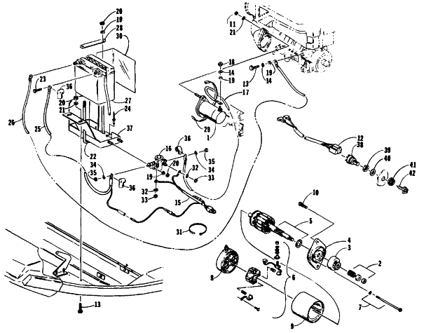 Parts Diagram for Arctic Cat 1990 COUGAR SNOWMOBILE ELECTRIC START ASSEMBLY