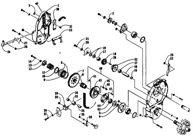 Parts Diagram for Arctic Cat 1991 PANTHER SNOWMOBILE DRIVE/REVERSE DROPCASE ASSEMBLY